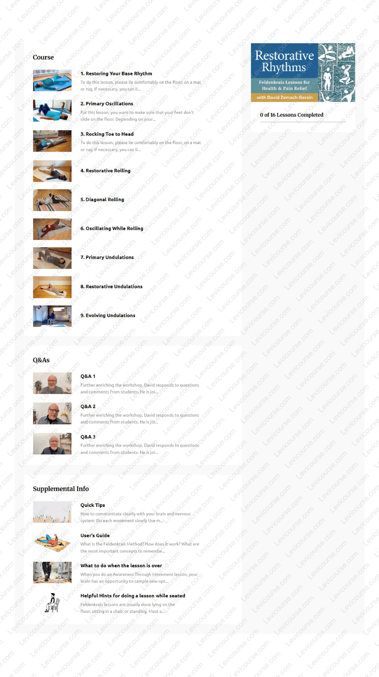 Restorative Rhythms - Feldenkrais Lessons for Health & Pain Relief by David Zemach-Bersin Proof from Restorative Rhythms - Feldenkrais Lessons for Health & Pain Relief.